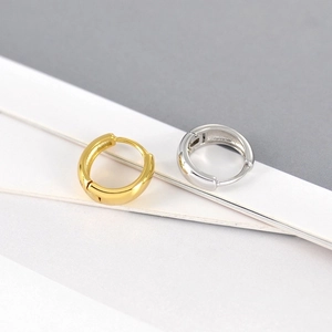 French vintage gold and silver polished metal hoop earrings for women in dual colors