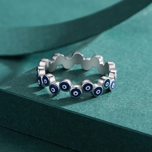 S925 Sterling Silber Evil Eye Ring mit mehrfarbigen blauen Emaille-Details für Damen