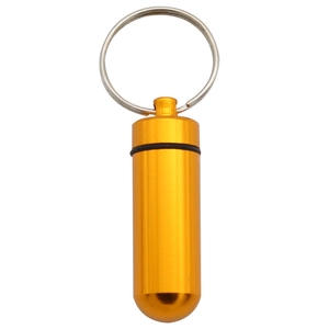 Portable golden aluminum waterproof pill bottle keychain with secure rubber seal ring