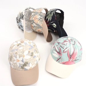 Tropical floral print baseball caps set with breathable fabric and solid color brims