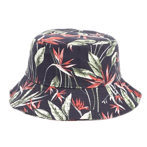 Women's cotton sun hat with tropical bird of paradise and green leaf floral print