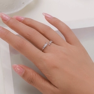 Elegant S925 sterling silver open ring with teardrop and square zircon stones