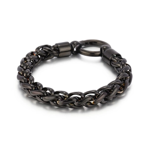 Bracelet pour homme en acier titane avec maille dragon noire et fermoir à ressort robuste