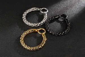 Bracelets chaîne de blé pour hommes en argent, or et noir avec fermoir rond décoratif