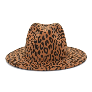 Cappello Fedora classico con stampa leopardata marrone e nera in feltro di lana