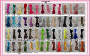 Detailed color chart showcasing 53 vibrant shades of nylon jewelry cords for DIY weaving