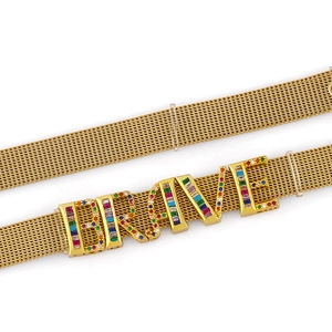 Golden mesh bracelet with rainbow gemstone BRAVE letters for women and men fashion