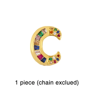 Detailed gold C letter pendant with colorful zircon stones, chain not included