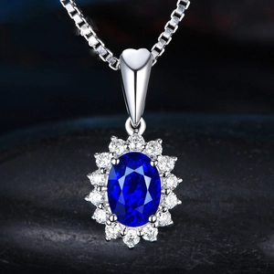 Oval Gemstone Pendant Necklace Copper With Zircon Halo Sunflower Design Elegant Luxury Jewelry For Women
