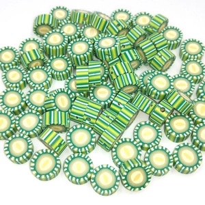 Macro view of 10mm yellow lemon polymer clay beads for DIY bracelet jewelry making