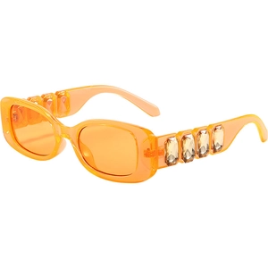 Fashionable luxury orange translucent sunglasses with rectangle amber gemstone temples