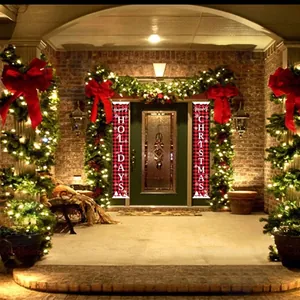 Christmas Buffalo Plaid porch banners with Merry Christmas and Happy Holidays greetings