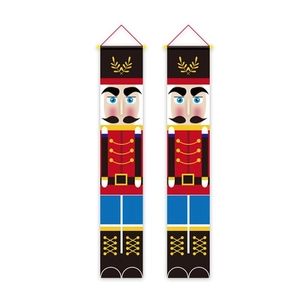 Christmas nutcracker soldier porch banners in red and blue for festive door decoration