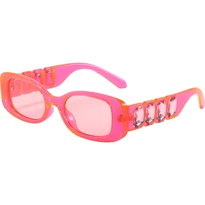 Y2K fashion sunglasses with pink orange gradient frames and rhinestone temples for women