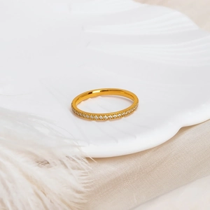 Minimalist gold-plated titanium steel ring with micro-paved sparkling zircon stones