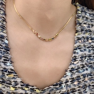 Gold titanium steel snake chain necklace with colorful round zirconia stones for women
