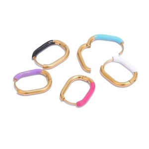 U-shaped vintage gold stainless steel enamel earrings in five assorted colors