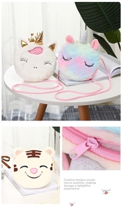 Macro shot of durable metal zipper closure on a plush unicorn cartoon shoulder bag