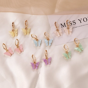 Colorful Butterfly Dangle Earrings Alloy Acrylic Translucent Resin Gold Hoop Sweet Jewelry For Women Creative Gift