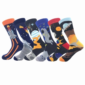 Crew Socks Space Theme Astronaut Rocket Planet Pattern Cotton Blend Hip Hop Streetwear Novelty Trendy Unisex
