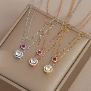 Double-layered zirconia pendant necklaces in silver, rose gold and gold finishes