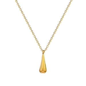 Polished gold teardrop pendant necklace in minimalist titanium steel for women