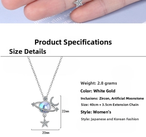 Detail showing planet moon and star pendant size 22x20mm with cubic zirconia and moonstone