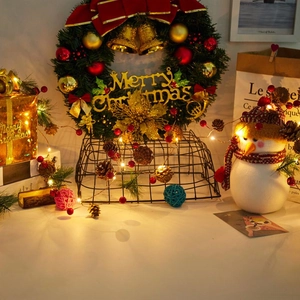 Christmas LED pine cone string light with snowmen and decorative wreath for holiday home decor