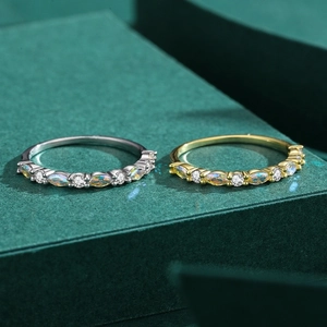 Minimalist S925 sterling silver and gold rings with colorful marquise zircons