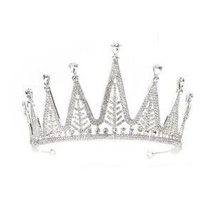 Detail of silver alloy tiara with sparkling crystal leaves for elegant bridal wedding look