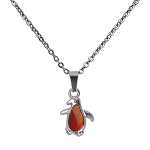 Fashionable penguin mood necklace with color-changing pendant and stainless steel chain