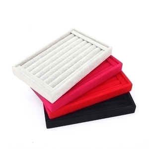 Velvet Jewelry Display Tray Ring Organizer Multi Slot Wooden Storage Holder For Earrings Accessories