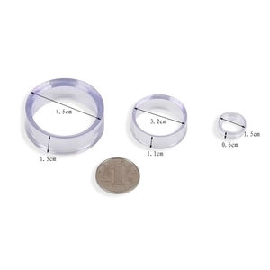 Set of 3 clear acrylic display stands for jewelry and gemstones with dimension details
