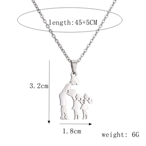 Detail view of family silhouette pendant with 45+5cm chain length and 3.2cm height specs