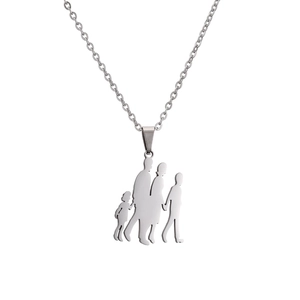 Stainless Steel Family Silhouette Pendant Necklace Heart Mothers Day Gift For Women Parents And Children Jewelry