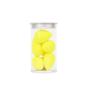 Set of 8 mini waterdrop makeup sponges in a transparent cylinder with silver lids