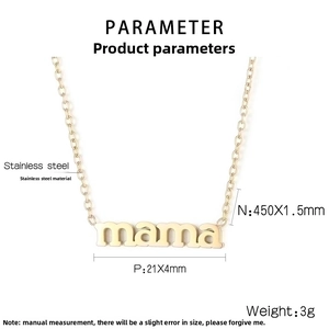 Detailed dimension guide for the 18k gold plated mama pendant stainless steel necklace