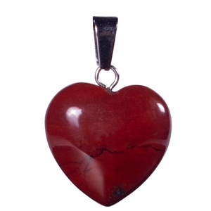 Natural dark red agate heart pendant with metallic bail on a clean white background
