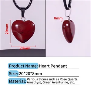 Natural red agate heart pendant with black cord necklace, 20x20x8mm jewelry piece