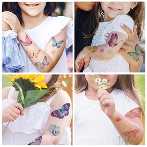 Waterproof colorful watercolor butterfly temporary tattoo stickers for kids on arm