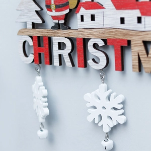 Christmas wooden door hanging ornament with red Santa and jingling bell decoration