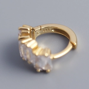 Elegant gold S925 sterling silver rectangular zircon huggie hoop earrings for women