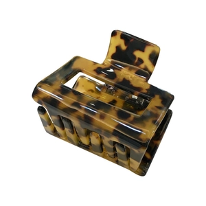 Chic leopard print acetate hair claw clip with vintage square hollow design for women