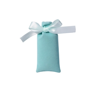 Tiffany blue velvet jewelry drawstring pouch with decorative ribbon bow for gifts