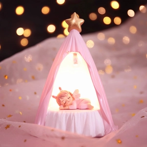 Resin Sleeping Angel Night Light Tent Desktop Ornament Dreamy Girl Heart Room Decor Birthday Gift For Kids Friends