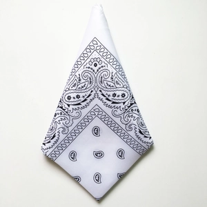 Detailed view of white paisley pattern bandana in soft polyester for hip-hop and sports