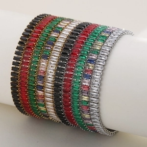 6mm 18K gold stainless steel bracelet with baguette colorful cubic zirconia stones