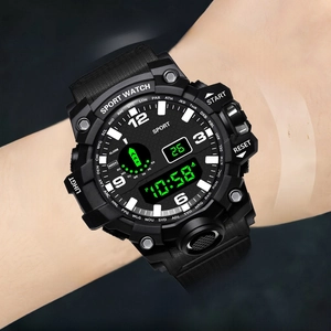 Tactical digital sports watch for men with alarm, stopwatch and luminous resin wristband