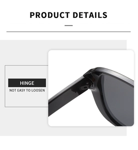 Detail view of durable metal hinges on modern square black sunglasses for a secure fit