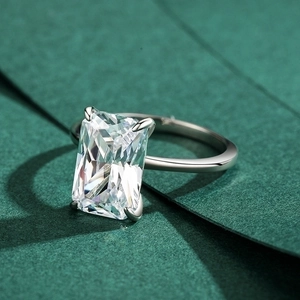 Sparkling S925 sterling silver ring featuring a rectangular radiant cut zircon stone